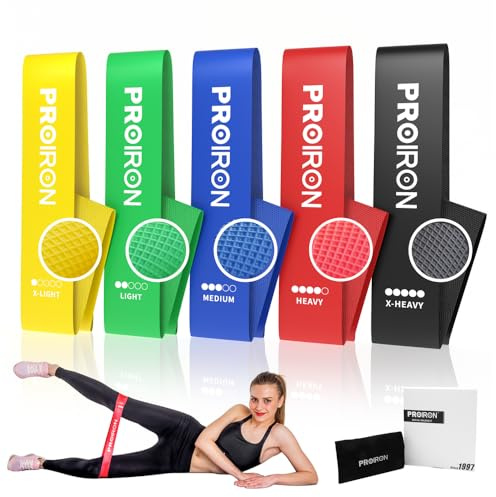 PROIRON Fitnessbänder Set mit 5 stärken Widerstandsbänder Loop Bänder Ideal für Muskelaufbau Pilates Yoga Gymnastik und Crossfit