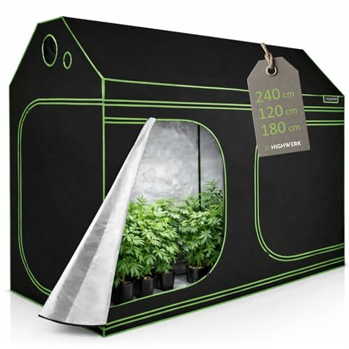 HIGHWERK Growzelt 240 x 120 x 200 cm | MyHomeGrow Grow Tent, Grau | Indoor Grow Tent für Pflanzenzucht | Growbox, Homegrow, Growschrank | Zuchtzelt, Pflanzenzelt, Anzuchtzelt, Gewächshaus