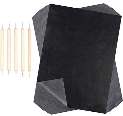 Huayue 200 Blatt Carbon Papier Kohlepapier A4 Carbon Transferpapier Pauspapier Graphitpapier Durchschreibepapier mit 5 Stück Prägestift Embossing Stylus für Holz Stoff Tattoo Papier Copy Leinwand