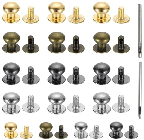 Nsiwem 80 Stück Rundkopf Nagel Rivet Button Knöpfe Kugelknöpfe 6x8 mm Massive Nieten Stud Screwback Cap Nieten Gürtel Strap Screws Knopfniete zum Anschrauben mit Schlag für DIY Leder Craft Zubehör