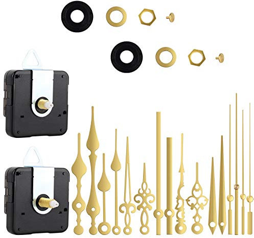 DASHUAIGE 2 Stück stilles Quarz-Uhrwerk, 6 Paar Lange Achse und Kurze Achse Uhrwerk mit manueller Batterieversorgung, Wanduhr-Mechanismus Teile Motor Ersatz DIY Reparatur Teile (Gold)