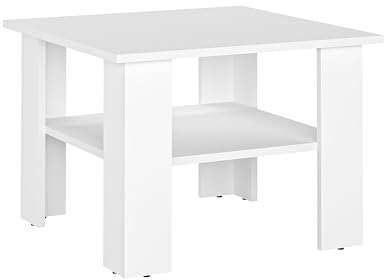 KOMTO Couchtisch Weiß Vienna - Wohnzimmertisch Modern Couchtisch Holz Beistelltisch 60x60 Coffee Table Tisch Wohnzimmer Sofatisch Stubentisch