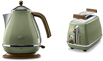 DeLonghi KBOV 2001 Bouilloire (1,7 l, style rétro) taille unique olive & CTOV 2103.GR Grille-Pain