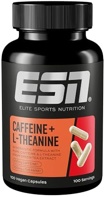 ESN Caffeine + L-Theanine Caps, 100 Kapseln für 100 Portionen, mit 100 mg Koffein und 100 mg L-Theanin aus Grüntee-Extrakt pro Kapsel, für Konzentration beim Trainieren und Arbeiten, vegan