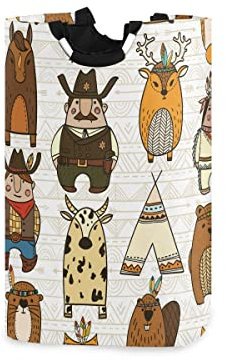 BEUSS Tier Niedlicher Cartoon Cowboy Wäschekorb Faltbarer Wäschekörbe Wäschesack Großer Wäschesammler Sortierer für Kinderzimmer Schmutzwäsche Badzimmer