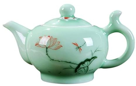 HOTUMN Teiera per tè sfuso, teiera in ceramica con coperchio (motivo loto e pesce), realizzata a mano, teiera cinese, regalo per familiari e amici (208,7 g)