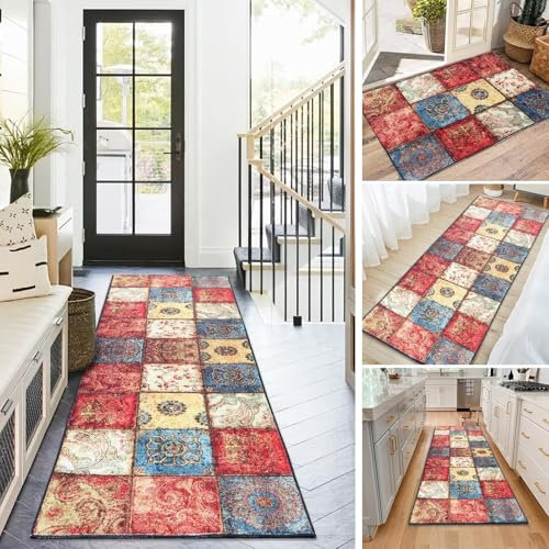 BAYUE Läufer Teppich Lang Flur rutschfest Waschbar 40X500CM,Modern Küchen Teppich Polyester Dauerhaft, Schlafzimmer Muster Carpet, für Wohnzimmer Büro Esszimmer, Anpassbar Teppichläufer Meterware