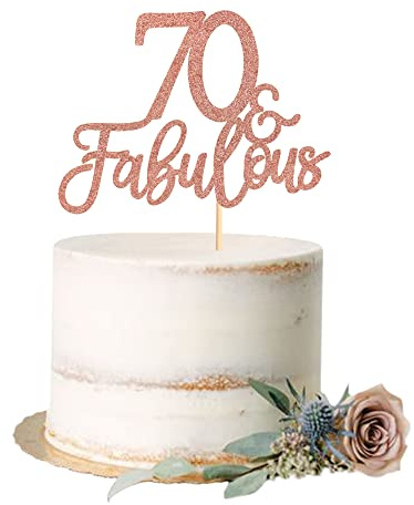 Blumomon 3 Pack 70 & Fabulous Cake Topper Rose Gold Glitter Cheers to Happy 70th Birthday Cake Toppers Seventy and Fabulous Cake Pick Decorations for 70th Wedding Anniversary Birthday Party Supplies