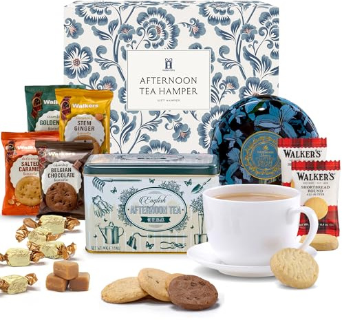Hattie’s Gifts Afternoon Tea Hamper Floral Gift-Ready Box | English Garden Tea Tin, Clotted Cream Fudge & Shortbread Biscuits