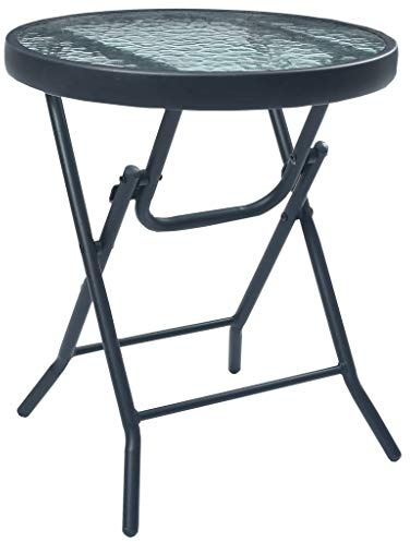 ZQQLVOO Bistrotisch Schwarz 40 x 46 cm Stahl und Glas Garten Terrasse Esstisch Campingtisch Partytisch Geeignet für Balkone, Terrassen, Decks