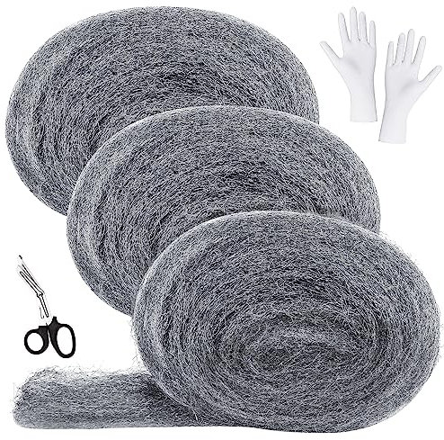 TrailOut 3 Pack Steel Wool Mice, Stainless Coarse Steel Wire Wool with Work Gloves and Scissors for Rodent Control Gap Blocker Stop Rats, Mice, Pests, Insect