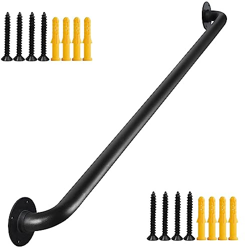 Purife 45 Inch Black Hand Rails for Indoor Stairs, No-Slip Staircase Handrail - Industrial Pipe Wall Handrail, Outdoor Deck Hand Rail, Iron Banister Rail, Pipe Handle Grab Bar Safety Railing