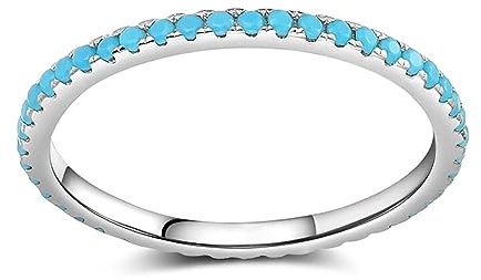IMINI Turquoise Stackable Ring for Women Girls Boho Blue Stone Stacking Statement Knuckle Band Rings Comfort Fit Simple Retro Wedding Promise Christmas Birthday Jewelry Gift