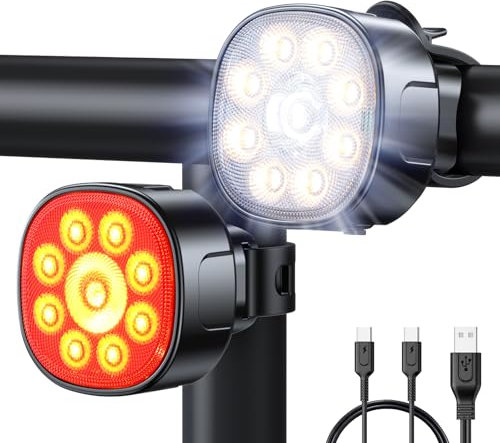 Babacom Bike Lights [8+7 Modes], USB Rechargeable Bike Lights Front and Back, Ultra Bright with Spotlight & Floodlight, IP65 Waterproof Bicycle Light Bikes Accessories for Road Mountain Day/Night Safe