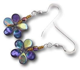 Small Funky Flower Earrings (Purple/Golden Rainbow, sterling-silver)