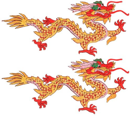 Drachen Aufnäher für Kleidung, Rot, 1 Paar, Bügelflicken