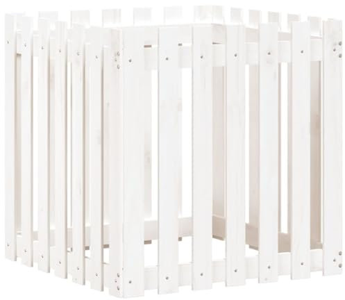 Gecheer Fioriera con staccionata, fioriera rialzata, fioriera da giardino, fioriera vegetale, fioriera da 70 x 70 x 70 cm (larghezza x profondità x altezza) bianco