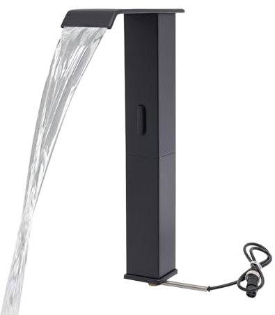 Infrarot Sensor Wasserhahn Bad, Wasserfall Wasserhahn aus Messing 0-30cm mit Kalt und heiß, Wasserfall Auslauf für Wohnungen Restaurant Einkaufszentren Schulen (Schwarz)