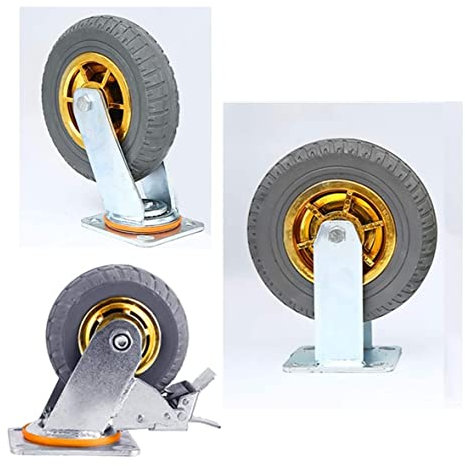 Hochleistungs-Lenkrollen, Gummi-Lenkrollen, Industrietransporträder, fest – drehbar – Bremsen – Kugellager – kein Lärm – (Farbe: (fest + Bremse) x2, Größe: 6 Zoll (150 mm))