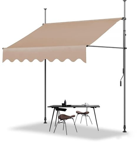 LXRHLIKG Klemmmarkise, Klemm Markise für Terrasse mit Manueller Kurbel, PU-Beschichtetem Polyestergewebe und Stahlrahmen für Terrasse, Balkon, Hof (Color : Ivory-Grey, Size : 98/250cm)