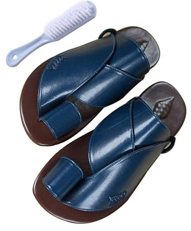 Sommer-Reise-orthopädische Flip-Flops-Männer, Männer Schuhe Leder Zehenring Stil Strand Bunion Corrector Sandalen, Strand Ring Toe Walking Flip Flops, Männergeschenke Zum Vatertag(Color:Blue,Size:47 E