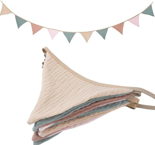 Uorbmaio Wimpelkette, mehrfarbig, Girlande, Dreiecksbanner, Stoff für Boho, Babyparty, Hochzeit, Party, Dekoration, Kinderzimmer, Spielzimmer, Dekoration (Pastell)