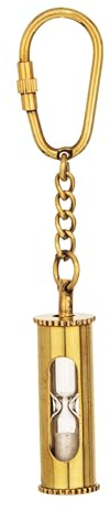 NKlaus Schlüsselanhänger Sanduhr aus Messing, Retro, 11x1,5cm, 1 Stück | Breite: 1,5cm; Gewicht: 25g; nautische Dekoration; Zeitmesser