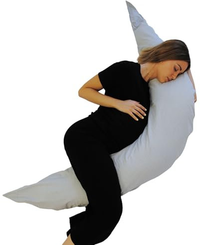 SEB MARKET | Cojín Lactancia 180x60 Ergonómico y Mullido para Embarazo - Cojín Lactancia Gris 100% Algodón Certificado Oeko-Tex Standard 100