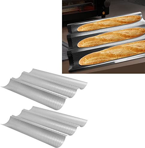 lvifloae 2 Stück französische Baguette-Brotform aus Edelstahl, Laib-Backform, Baguette-Pfannen, professionelle Brote in Lebensmittelqualität 3, verhindert das Anhaften von