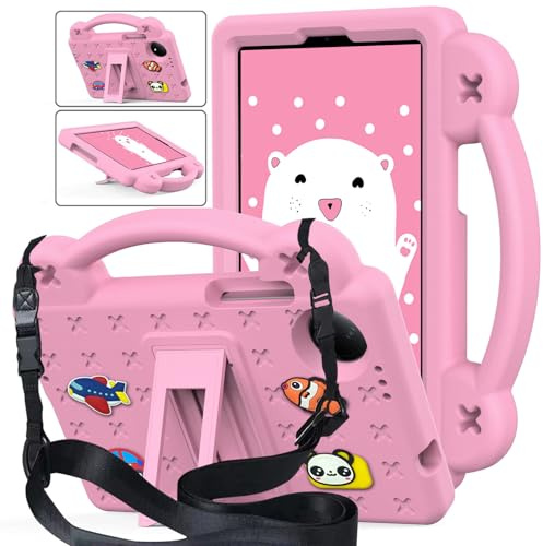 YeaQuelior Custodia compatibile con Xiaomi Redmi Pad SE 4G 8.7 pollici Tablet 2024, custodia per bambini EVA antiurto carina con tracolla maniglia stand, rosa