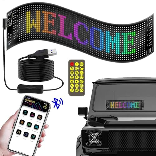 Señal LED de Desplazamiento Programable, Flexo Letrero Luminoso Bluetooth USB Control de App Señal Luminosa LED Programable Flexible para Fiesta, Coche, Bar, Control de Aplicación (92 * 374 mm)