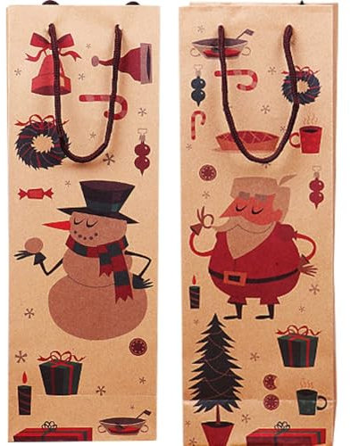 Zghhc Weinflaschenbeutel, 2 Stück, Weihnachts-flaschenhüllen Aus Kraftpapier, Weihnachts-Wein-geschenktüten Für Whiskey, Spirituosen, Champagner-Beutel Griff