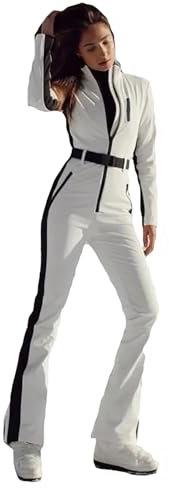 Meaunzyl 2024 Damen Skianzug Damen Schneeanzug Mantel mit Reißverschluss Outdoor Sport Outfit Skianzug Frauen Schneeanzug Frauen Skianzug, weiß, 32