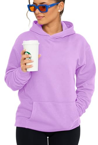 behype. Damen Oversize Hoodie Kapuzenpullover Einfarbig Basic Heavy Blank Pullover Unifarben Kapuzen-Sweatshirt Für Frauen DC_Damen_8001-Lila Dark-XS
