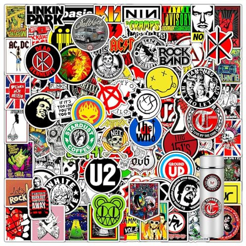 100 Pcs Band Stickers, Punk Stickers for Skateboard, Rock Band Stickers, Skate Stickers, Waterproof Indie Band Sticker for Decor, Vinyl Brand Sticker for Guita, Scooter, Laptop, Scrapbook, Luggage