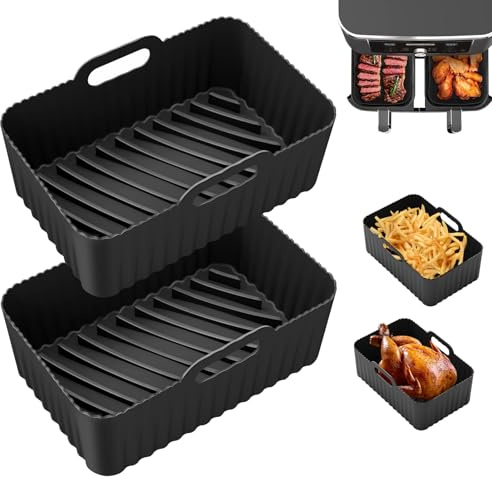 Nutmanel 2pcs Bandeja Accesorios para Freidora, Molde Silicona Freidora de Aire Sin Aceite, Accesorios Freidora de Aire Recambio Reutilizable de Papel Pergamino negro rectangular