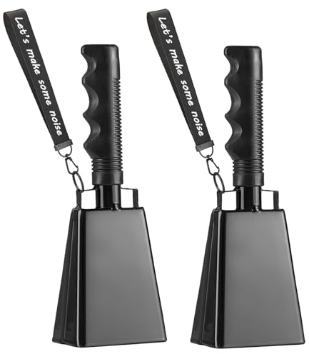 Cow Bells with Wrist Strap - Cowbell with Handle 2pcs, Customizable Cowbells for Sporting Events, for Football Games,Chimes, Percussion, Musical Instruments, Call Bell, Farm Ranch (black)