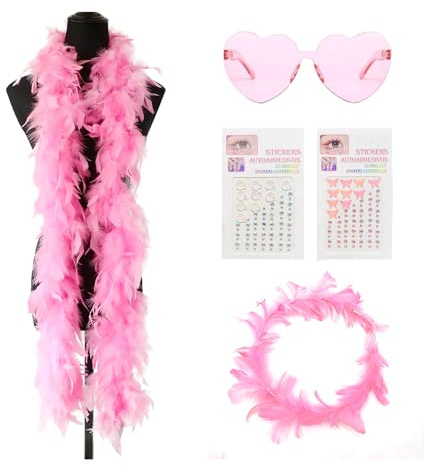 nnOuOnn Pink Feather Boa, 5 Pack Fluffy Soft Feather Boas Multipack for Adult, Halloween, Christmas, Party Costume Accessories, Burlesque, Dance, Photo Props