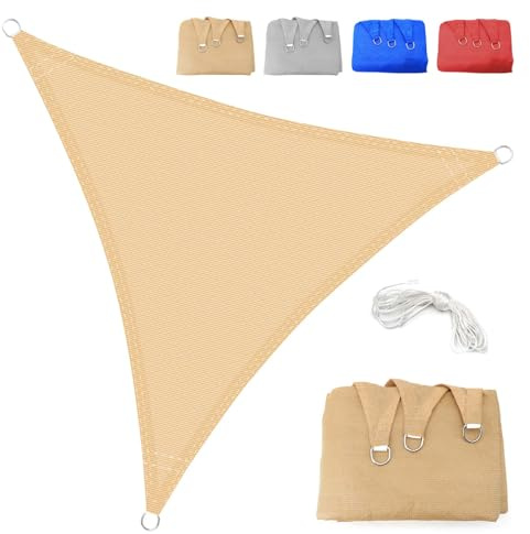 Tenda A Vela 3x4x5m Triangolare Vela Ombreggiante HDPE Traspirante, Protezione Raggi UV 95%, per Feste All'aperto in Terrazza Piscina Giardino, con Corda, Beige