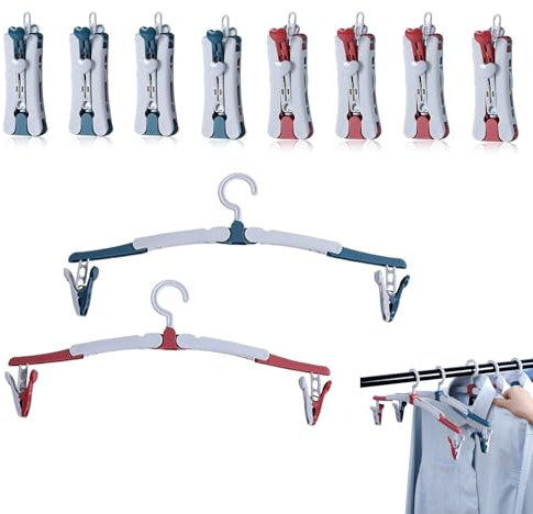 Urganvem Appendiabiti Pieghevoli in Plastica, 8 Pezzi, 360° Rotazione con Clip per Casa Hotel Viaggi Campeggio (Rosso, Blu)