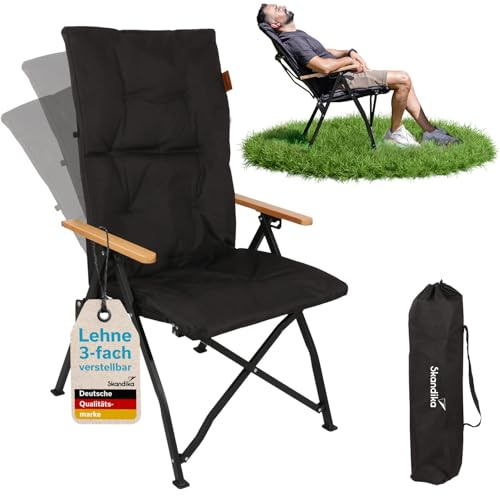 skandika Silla de Camping Plegable Nojata - Ajustable en 3 Posiciones- Peso máx. del Usuario 120 kg - Peso 5,2 kg - Patas Antideslizantes - Bolsa de Transporte