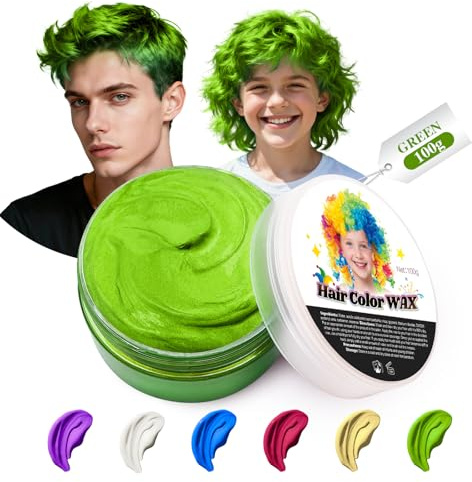 JJKOL Temporäre Grün Haarfarbe Wachs, Grün Haartönung Temporäre Haarfarbe, Instant Hair Cream Mud Natürliche Frisur Pomade, Styling Haartone für Männer Frauen, Haar Wachs für Fasching Party Halloween