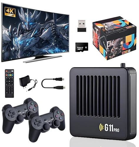 HKOORLAMULS G11pro gamebox hd game stick tv console,Plug and Play jeux vidéo,2.4G Wireless controller retro gamer pro,Black,Emuelec4.3 (64g)
