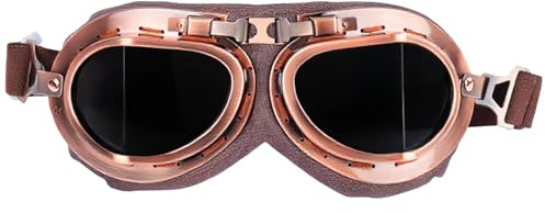 Kryolithm Lunettes Moto Rétro Vintage Steampunk, Design Pliable & Sangle Réglable pour Motocross, Scooter, Ski, Compatible Casques, Verres noirs