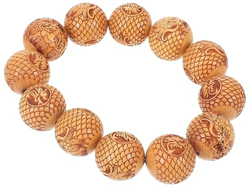 WESIEVYA Pulsera Unisex de Cuentas de Sándalo Talladas Diseño Cómodo y Estilo Sencillo Adecuado para Compras Diarias y Viajes