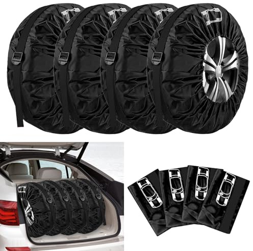 MISIQIMA Lot de 4 Housse Roue de Secours, Étanches et Anti-Poussière Housse Pneu 19 à 22 Pouces Adaptés aux Pneus d'hiver et D'été, pour Nettoyage, Transport, Stockage des Pneus (Noir)