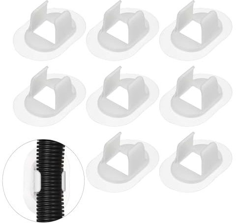 sourcing map 8 Pcs Washing Machine Drain Hose Holder (Fits 22-28 mm OD Hose) - Self-Adhesive No Drill Fixing Clip Guide Clamp Bracket for Clothes Washer/Laundry Tub Discharge, White