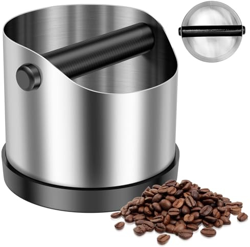 FOPPLA 700 ml Stainless Steel Coffee Knock Box Removable Dump Bin Nonslip Base Barista Tools Espresso Grounds Disposal Holder Barista Supplies Tamping Station for Espresso Machine, Home Office(silver)