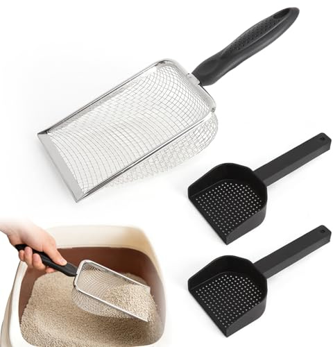 SLIAXINT 3 stycken kattströ spade, hamster, siktspade, 3,8 mm porstorlek, kattlåda, spade, scoop, kattströspade, metall, katt, litter, sandsil för hamster, sand, fågelsand, reptilavföring