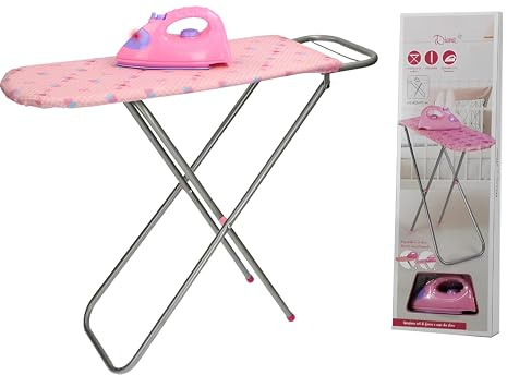 Asse da Stiro Giocattolo con Ferro da Stiro con Luci Asse Pieghevole con Struttura in Metallo Piano in Legno Rivestito Set Stireria Stira Accessori Asse Stiro Lusso Gioco con Ferro da Stiro (A)